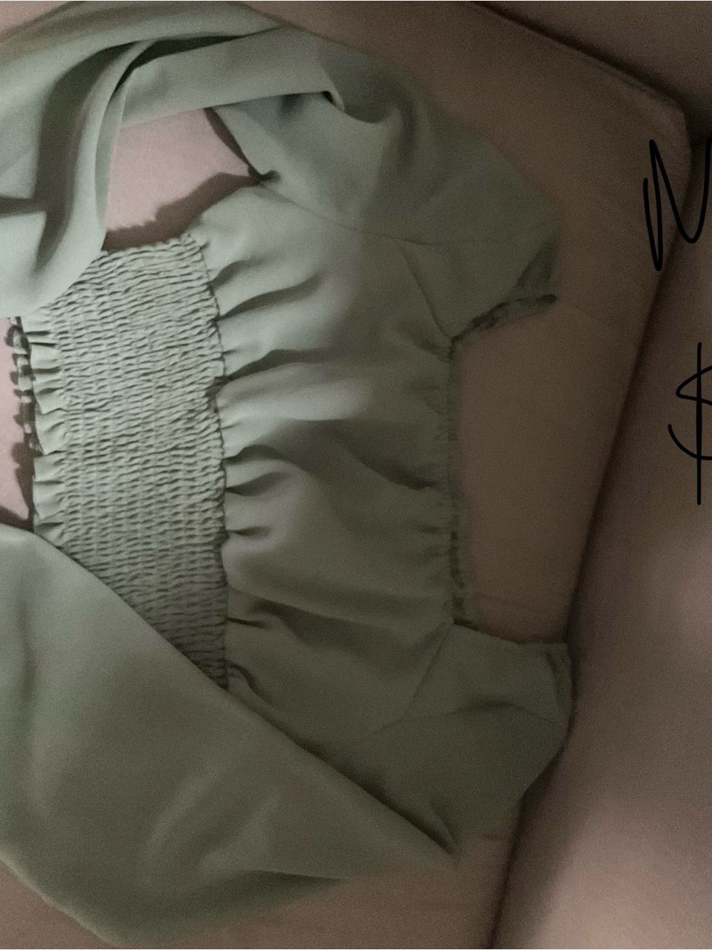 SHEIN Light Sage Green Smocked Puff Sleeve Crop Top